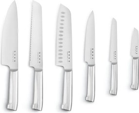Комплект ножове със стойка SMEG KBSF02PB, 7 части, Слотове от акациево дърво, Немска неръждаема стомана, Пастелно син