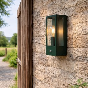 Външна стенна лампа тъмно зелена със сензор за здрач IP44 - Rotterdam