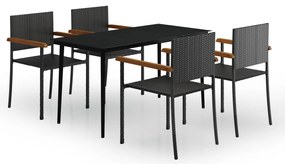 3099421 vidaXL Градински трапезен комплект, 5 части, черен