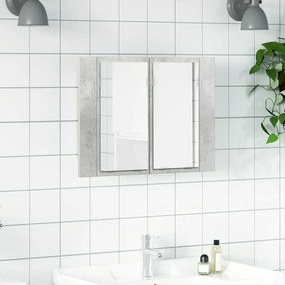 804960 vidaXL LED шкаф с огледало за баня, бетонно сив, 60x12x45 см, акрил
