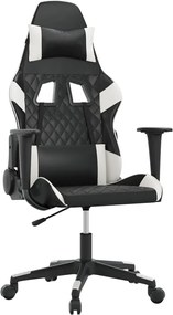 3143758 vidaXL Гейминг стол, черно и бяло, изкуствена кожа