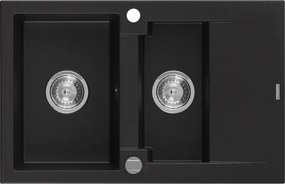 Mexen Gaspar гранитна мивка 1,5 камерен модел с отцедник 737 x 475 мм, черна,