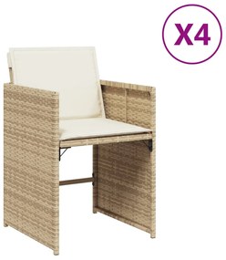 364987 vidaXL Градински столове с възглавници, 4 бр, бежови полиратан