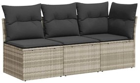 366193 vidaXL Градински диван с възглавници, 3-местен, светлосив, полиратан
