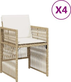 364970 vidaXL Градински столове с възглавници, 4 бр, бежови полиратан