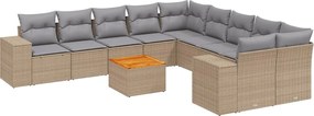 3257970 vidaXL Градински диван с възглавници, 11 части, бежов полиратан