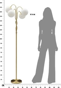 Бяла/златистa подова лампа със стъклен абажур (височина 176 cm) Glamy – Mauro Ferretti