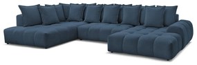 Тъмносин шенилов сгъваем/с място за съхранение ъглов диван (ляв ъгъл/U форма) Everest – Bobochic Paris