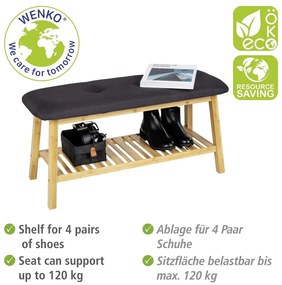 Черен/естествен бамбуков стелаж за обувки с пейка Ecori - Wenko