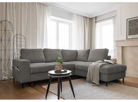 Сив разтегателен ъглов диван от рипсено кадифе (десен ъгъл) Lofty Lilly – Miuform