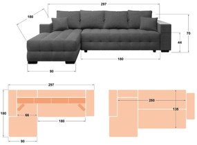 Разтегателен ъглов диван с подлакътник етажерка Мелвин Спринг