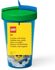 Синя чаша със зелен капак и сламка , 500 ml Iconic - LEGO®