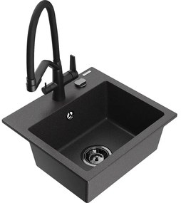Mexen Milo мивка от гранит с една камера и кухненски смесител Duo, черно напукано - 6505-76-671701-70-B