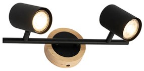 Модерен прожектор черен с дърво наклоняем 2-светлина - Jeana