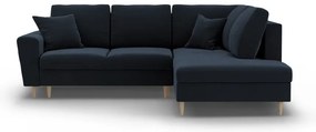 Тъмносин кадифен разтегателен ъглов диван с място за съхранение (десен ъгъл/L форма) Kyoto – Cosmopolitan Design