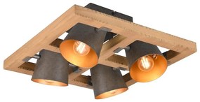 Тъмносиво и естествено осветително тяло за таван с метален абажур 39x39 cm Bell – Trio