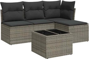 3249349 vidaXL Градински комплект с възглавници, 5 части, сив полиратан
