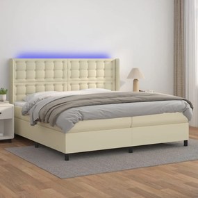 3139405 vidaXL Боксспринг легло с матрак LED кремаво 200x200см изкуствена кожа