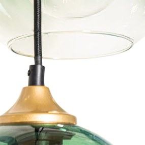 Смарт висяща лампа месинг със синьо и зелено стъкло 8 светлини вкл. 8 Wifi G95 - Sandra