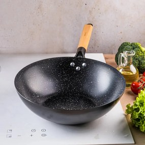 Уок тиган Kinghoff KH 1983, 30 см, Мраморно покритие, Индукция, Черен