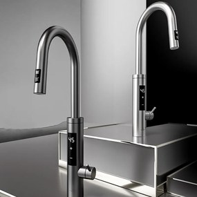 Нагревател за вода Elite EHD-1514PP, 3300W, Регулируема мощност, Въртене на 360, Самоподгряване, Сензорен дисплей, IPX4, Сребрист