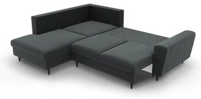 Тъмносив кадифен разтегателен ъглов диван с място за съхранение (ляв ъгъл/L форма) Kyoto – Cosmopolitan Design