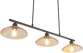 Черно/в кехлибарен цвят метално висящо осветително тяло със стъклен абажур Eluna – Reality