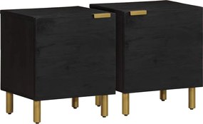 4017645 vidaXL Нощно шкафче, 2 бр, черни, 40x33x46 см, мангово дърво масив