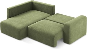 Зелен шенилов сгъваем/с място за съхранение ъглов диван (ляв ъгъл/L форма) Kona – Makamii