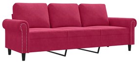 359543 vidaXL 3-местен диван, виненочервен, 180 см, кадифе