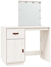 820093 vidaXL Тоалетка с LED, бели, 95x50x133,5 см, борово дърво масив