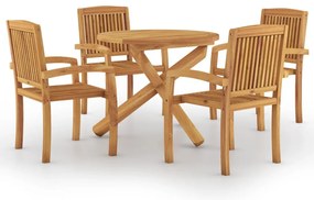 3073201 vidaXL Градински трапезен комплект, 5 части, тиково дърво масив