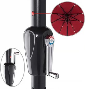 Градински LED соларен алуминиев чадър Miami - 270 см, червен, UV 80+