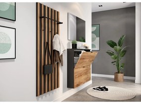 Накланяща се висяща стойка за обувки от декор от дъб в антрацитен и естествен цвят 100x85x19 cm Renell – Germania