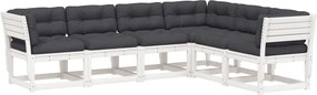 3217026 vidaXL Градински комплект с възглавници, 6 части, бял, бор масив