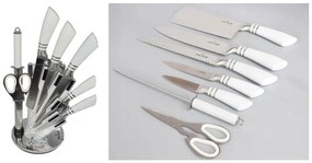 Комплект ножове с поставка ZILNER ZL 5128, 8 части, Точило, Ножици, Неръждаема стомана, Бял