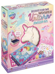 Moxy Кутия за бижута Еднорог, дървена, със стикери и 6 бои