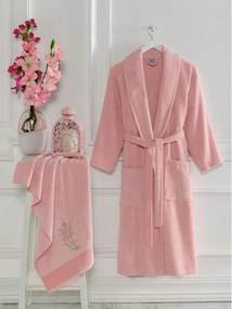 Розов памучен халат за баня и кърпа в комплект размер S/M – Mila Home