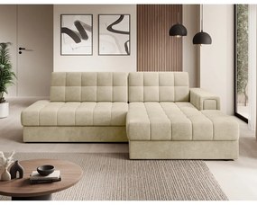 Светлокафяв кадифен сгъваем ъглов диван (десен ъгъл) Blezalt – ELTAP