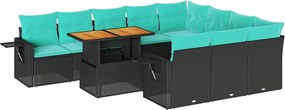 3327200 vidaXL Градински комплект диван с възглавници 11 части черен полиратан