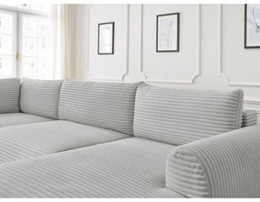 Светлосив разтегателен ъглов диван от рипсено кадифе (десен ъгъл/"U" форма) Lucien – Bobochic Paris