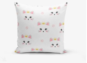Детска калъфка за възглавница 43x43 cm White Pink Cat – Mila Home