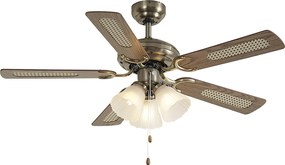 Месингов вентилатор за таван с дървесен принт и ратан 105 см с издърпващ се ключ - Mistral Lia