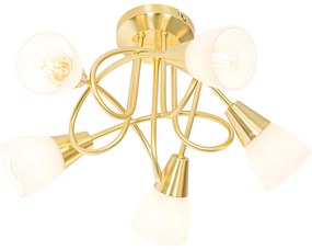 Класически таванен аплик златен с опалово стъкло 5-светлина - Inez