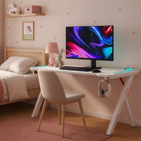 Геймърска маса с RGB LED подсветка бяла Широчина: 60 см | Дължина: 120 см
