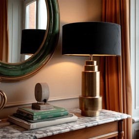 Арт Деко настолна лампа бронз кадифена абажур черна със злато 50 см - Bruut