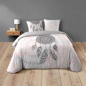 Бяло-розово двойно памучно спално бельо 200x200 cm Namaste – douceur d'intérieur