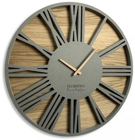 Сив часовник за стена, изработен от качествено дърво Диаметър 50 см