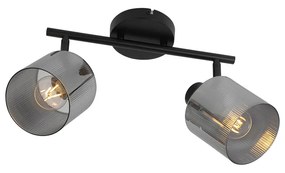 Таванен прожектор черен с опушено стъкло 2-светлина регулируем - Laura