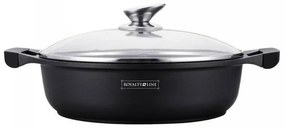 Плитка тенджера Royalty Line RL-BR30ML, 30 см, 4.8 л, Мраморно незалепващо покритие, Стъклен капак, Без PFOA, Индукция, Черен